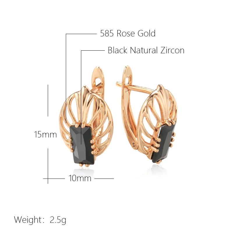 Dignified 585 Rose Gold Square Earrings with Black Natural Zircon for High-Quality Fashion