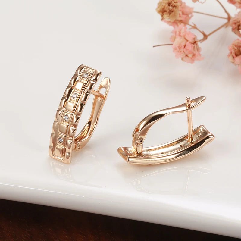 Dignified 585 Rose Gold Square Long Drop Earrings with Micro Wax Inlay and AAA Natural Zircon