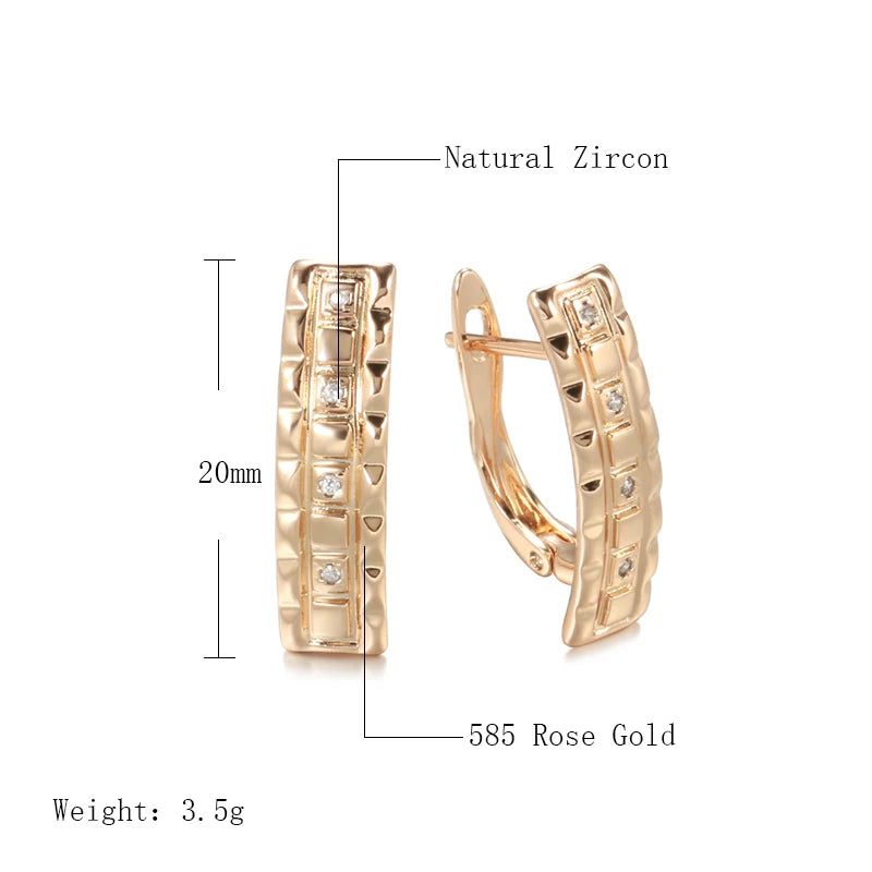 Dignified 585 Rose Gold Square Long Drop Earrings with Micro Wax Inlay and AAA Natural Zircon