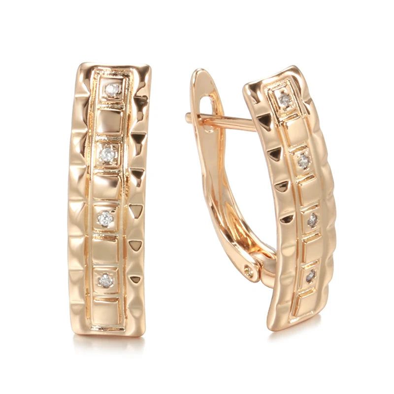 Dignified 585 Rose Gold Square Long Drop Earrings with Micro Wax Inlay and AAA Natural Zircon