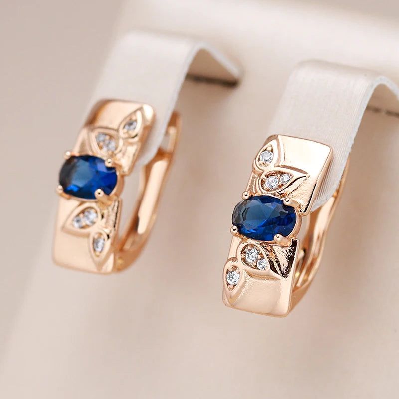 Dignified 585 Rose Gold Symmetrical Pattern Drop Earrings with Blue Natural Zircon – Vintage-Inspired Jewelry