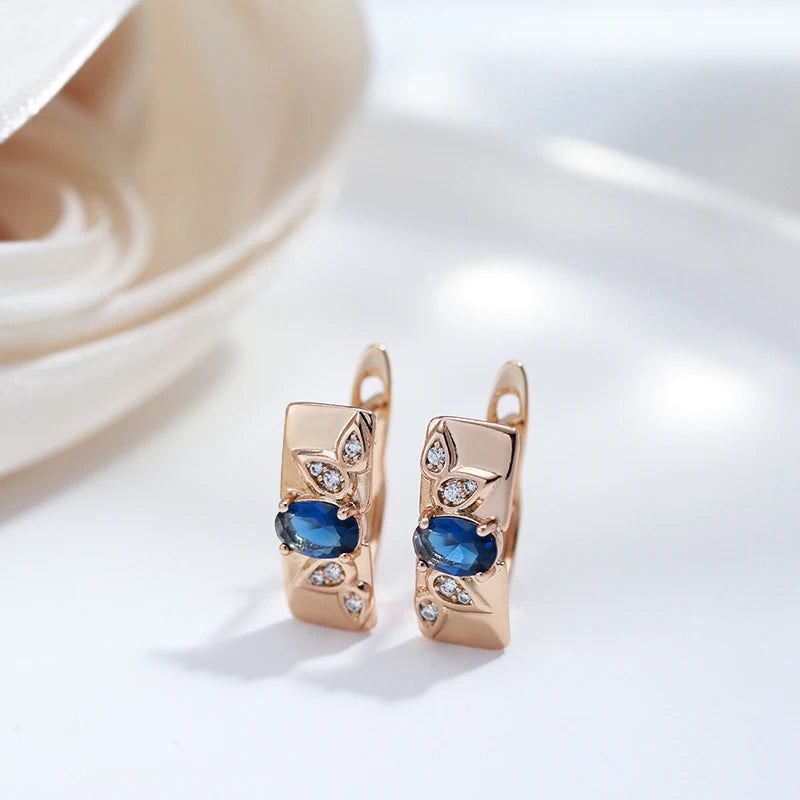 Dignified 585 Rose Gold Symmetrical Pattern Drop Earrings with Blue Natural Zircon – Vintage-Inspired Jewelry