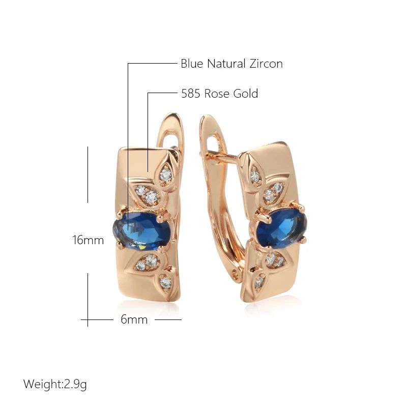 Dignified 585 Rose Gold Symmetrical Pattern Drop Earrings with Blue Natural Zircon – Vintage-Inspired Jewelry