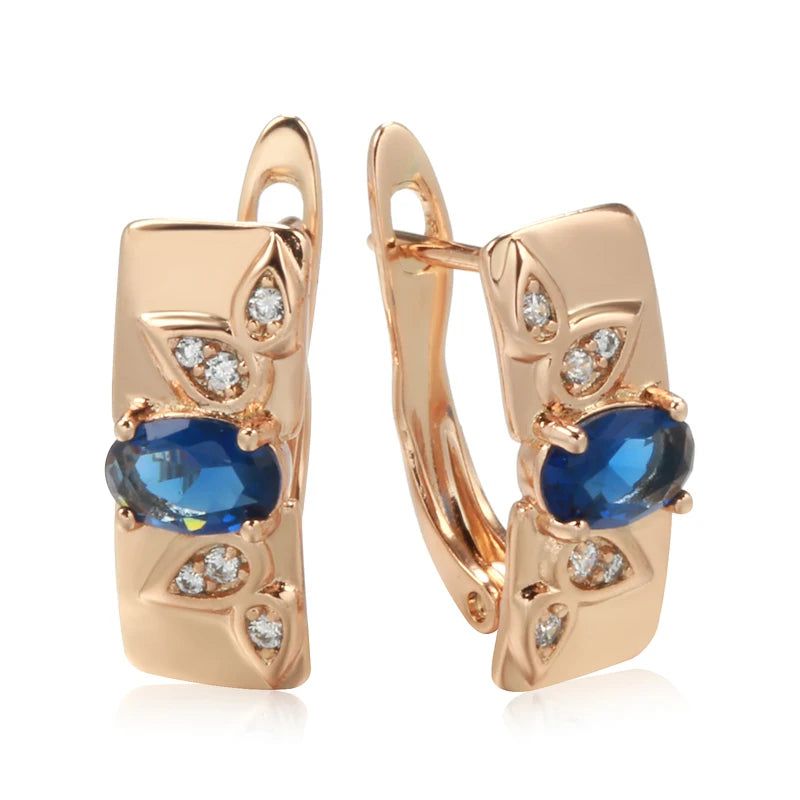 Dignified 585 Rose Gold Symmetrical Pattern Drop Earrings with Blue Natural Zircon – Vintage-Inspired Jewelry