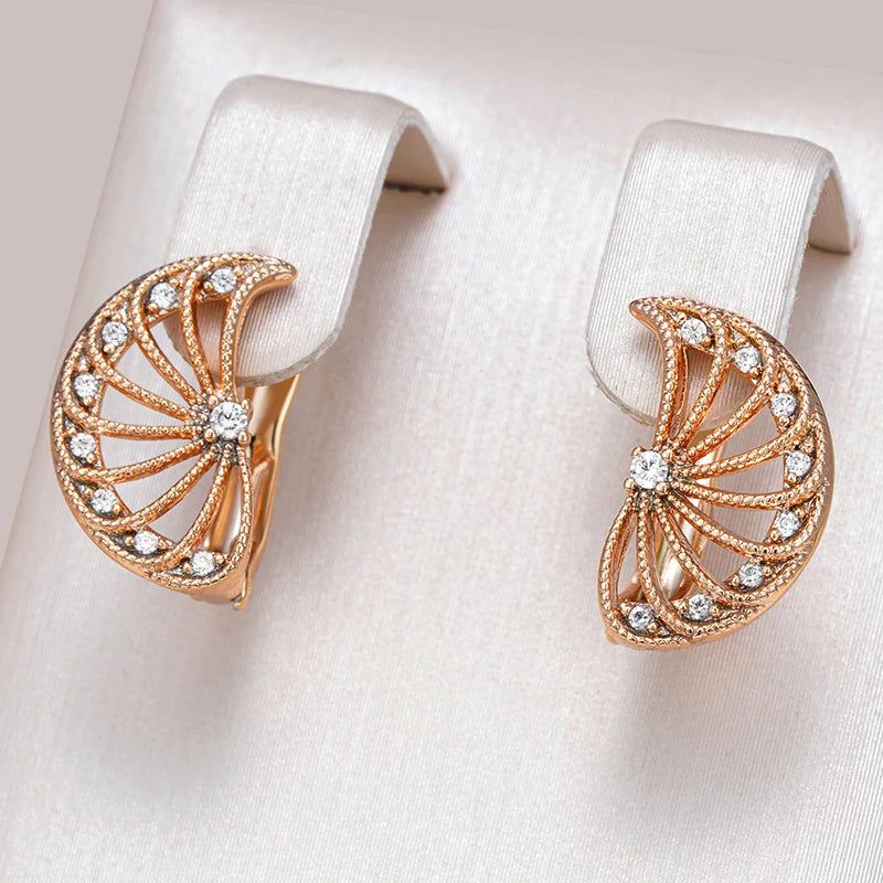 Dignified 585 Rose Gold Symmetrical Stud Earrings with Natural Zircon Crystal Flower Design