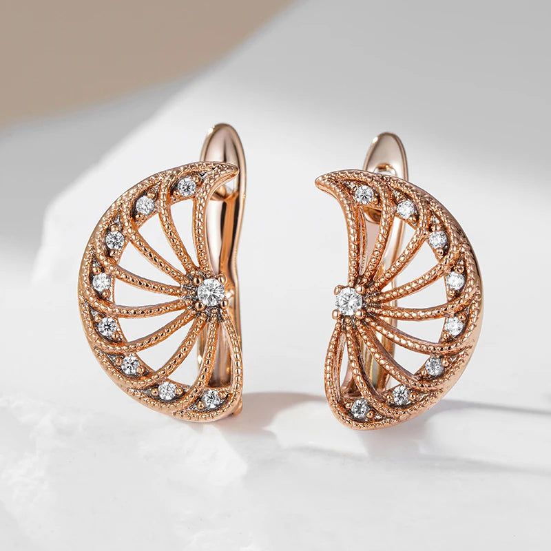 Dignified 585 Rose Gold Symmetrical Stud Earrings with Natural Zircon Crystal Flower Design