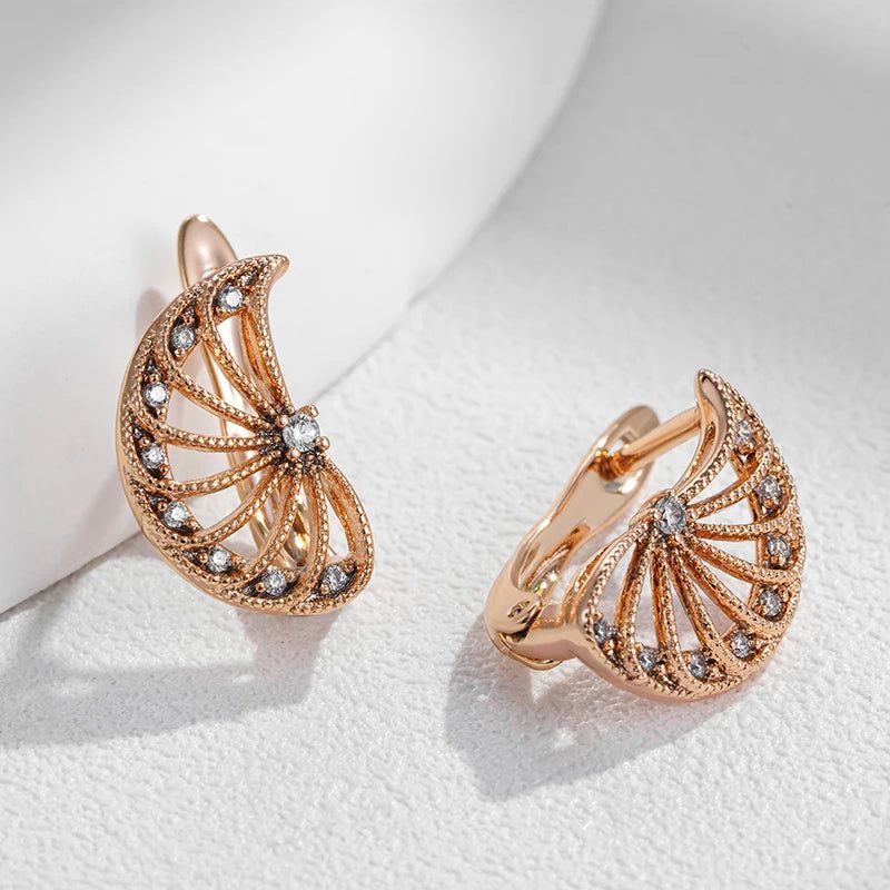 Dignified 585 Rose Gold Symmetrical Stud Earrings with Natural Zircon Crystal Flower Design