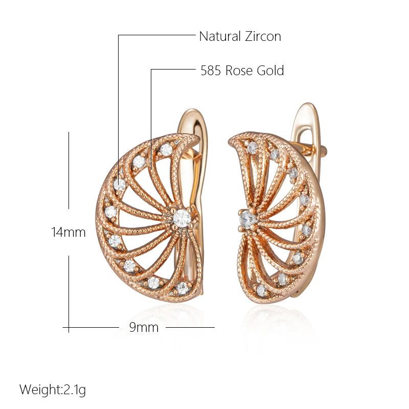 Dignified 585 Rose Gold Symmetrical Stud Earrings with Natural Zircon Crystal Flower Design