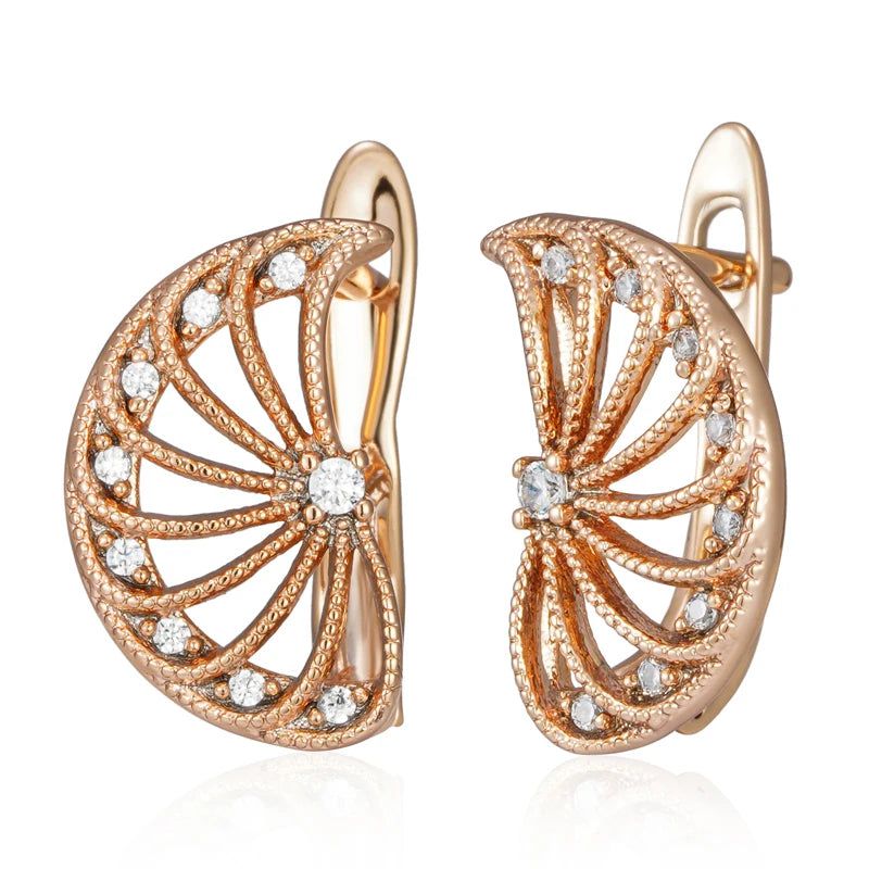 Dignified 585 Rose Gold Symmetrical Stud Earrings with Natural Zircon Crystal Flower Design