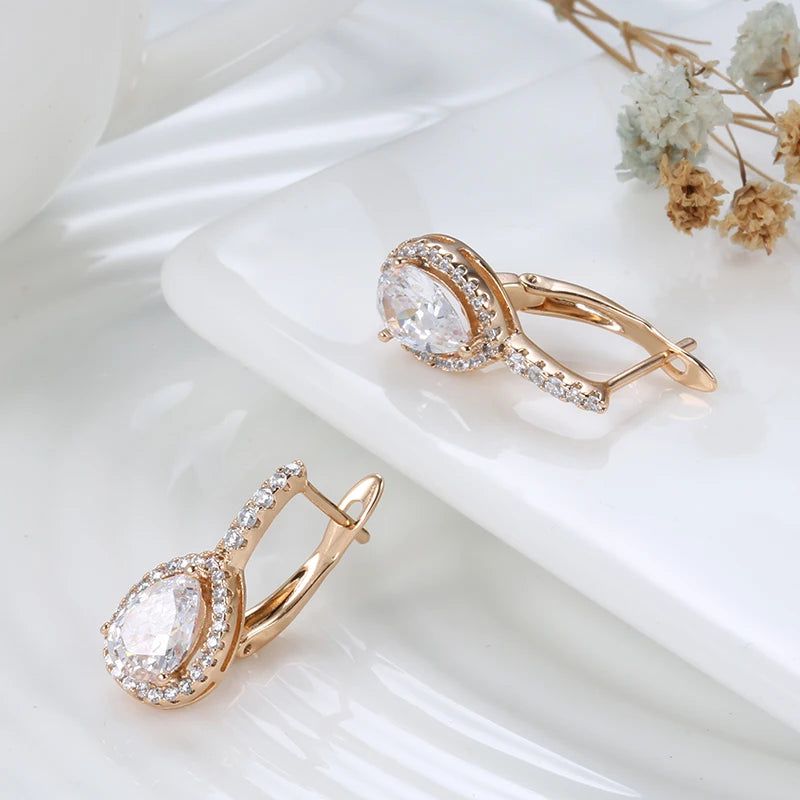 Dignified 585 Rose Gold Tear Drop Earrings with Natural Zircon – Premium Quality Jewelry