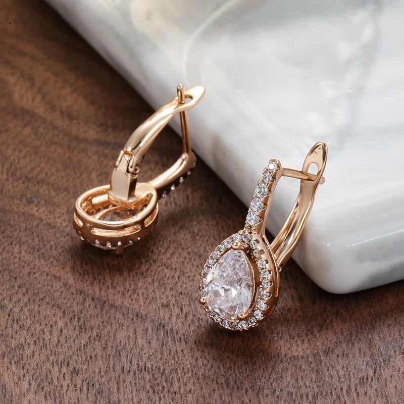 Dignified 585 Rose Gold Tear Drop Earrings with Natural Zircon – Premium Quality Jewelry