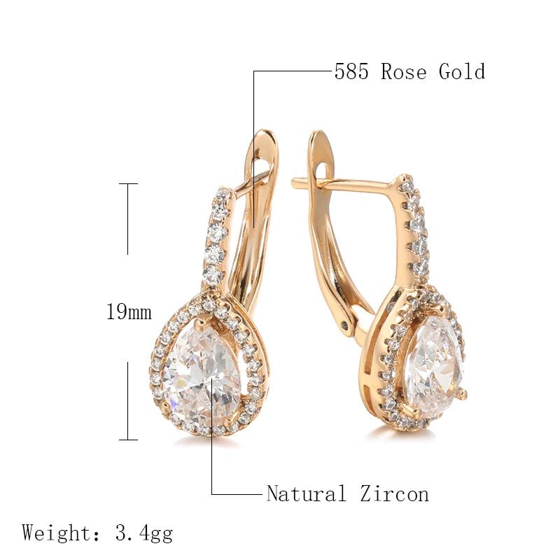 Dignified 585 Rose Gold Tear Drop Earrings with Natural Zircon – Premium Quality Jewelry