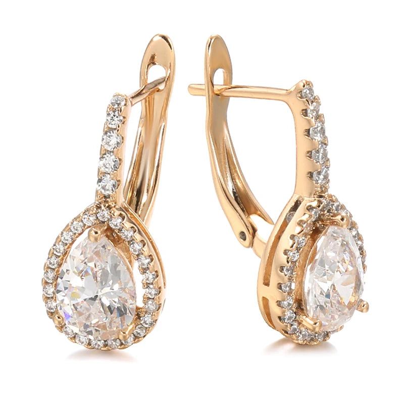 Dignified 585 Rose Gold Tear Drop Earrings with Natural Zircon – Premium Quality Jewelry