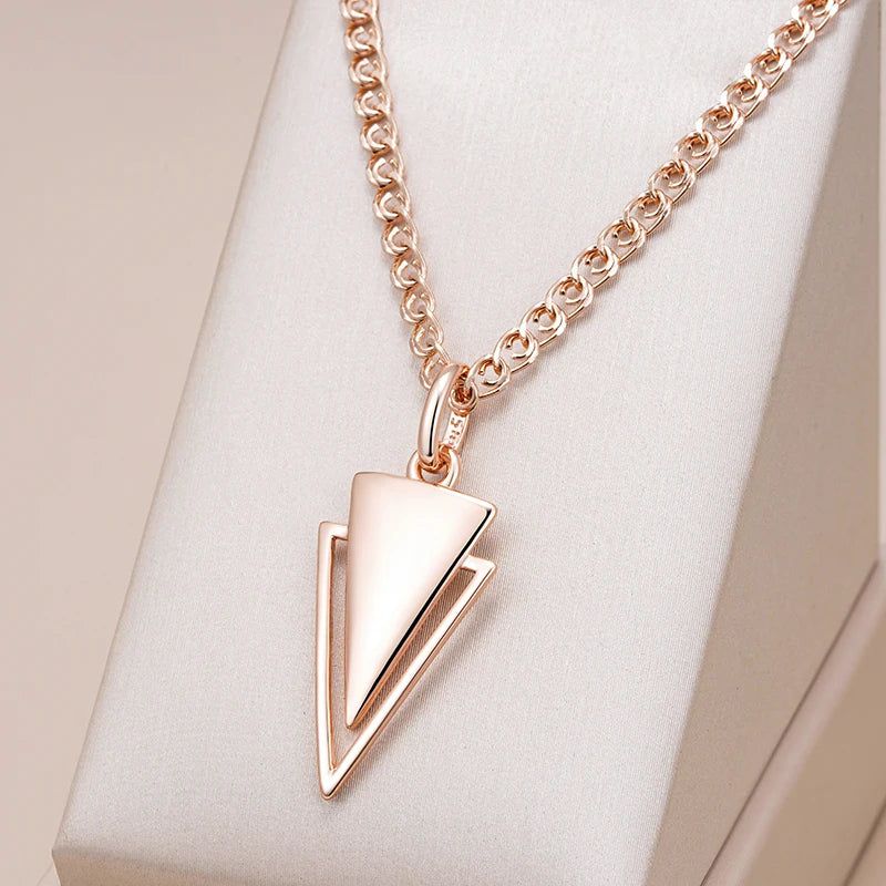 Dignified 585 Rose Gold Triangle Pendant Necklace with Glossy Finish and Cubic Zirconia Accents