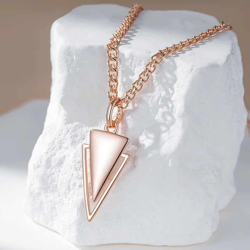 Dignified 585 Rose Gold Triangle Pendant Necklace with Glossy Finish and Cubic Zirconia Accents