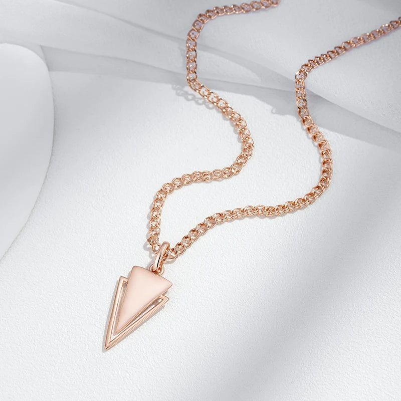 Dignified 585 Rose Gold Triangle Pendant Necklace with Glossy Finish and Cubic Zirconia Accents