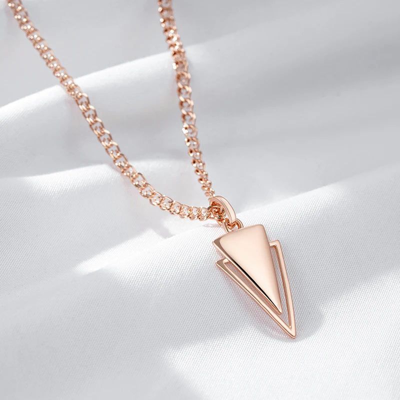 Dignified 585 Rose Gold Triangle Pendant Necklace with Glossy Finish and Cubic Zirconia Accents