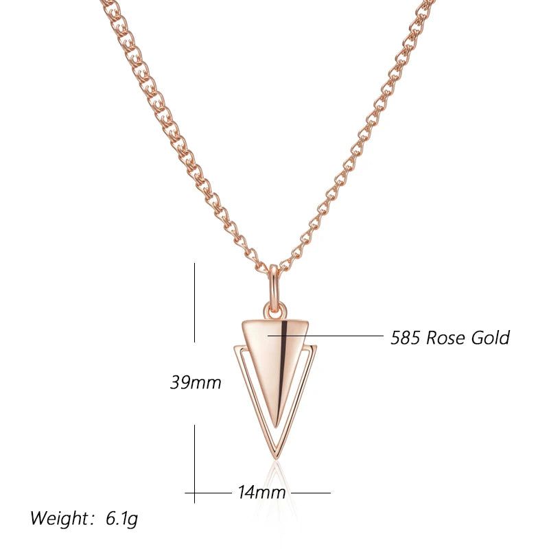 Dignified 585 Rose Gold Triangle Pendant Necklace with Glossy Finish and Cubic Zirconia Accents