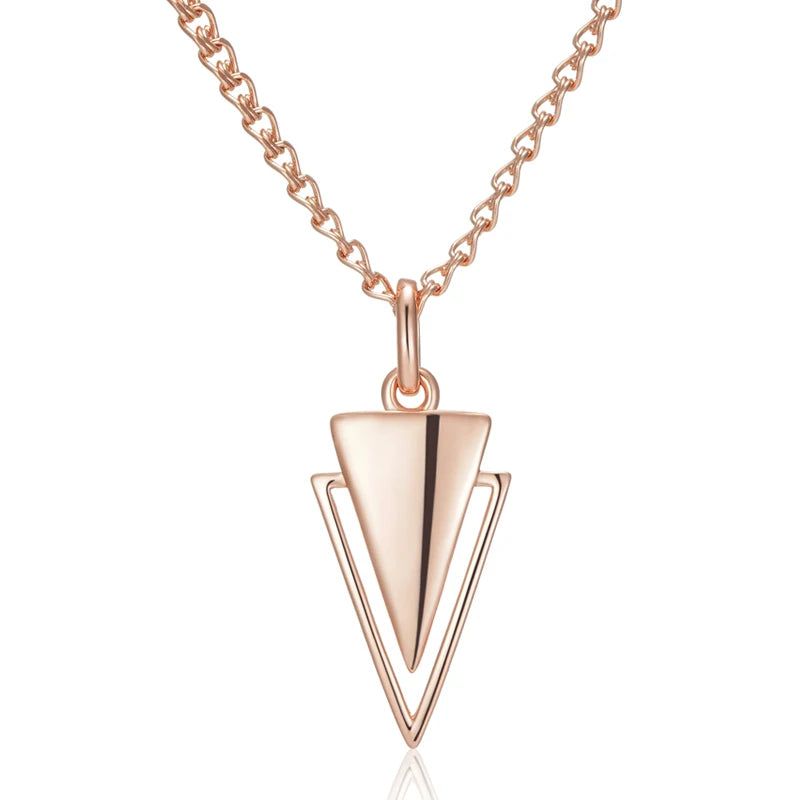 Dignified 585 Rose Gold Triangle Pendant Necklace with Glossy Finish and Cubic Zirconia Accents