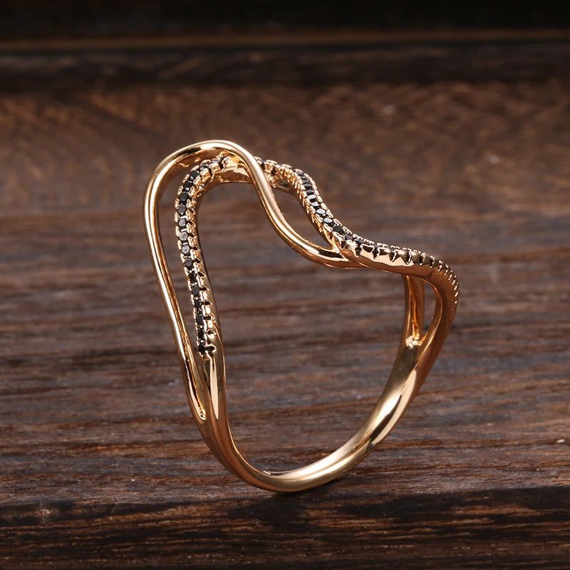 Dignified 585 Rose Gold Twisted Cocktail Ring with Micro Paved Black Natural Zircon