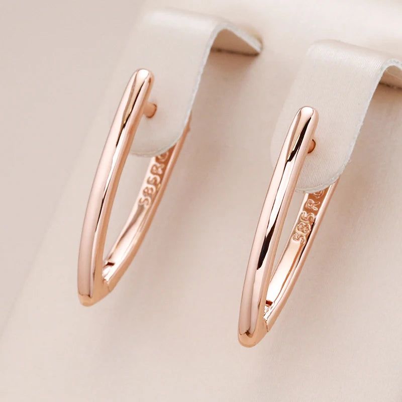 Dignified 585 Rose Gold V Shape Dangle Earrings with English Buckle Design