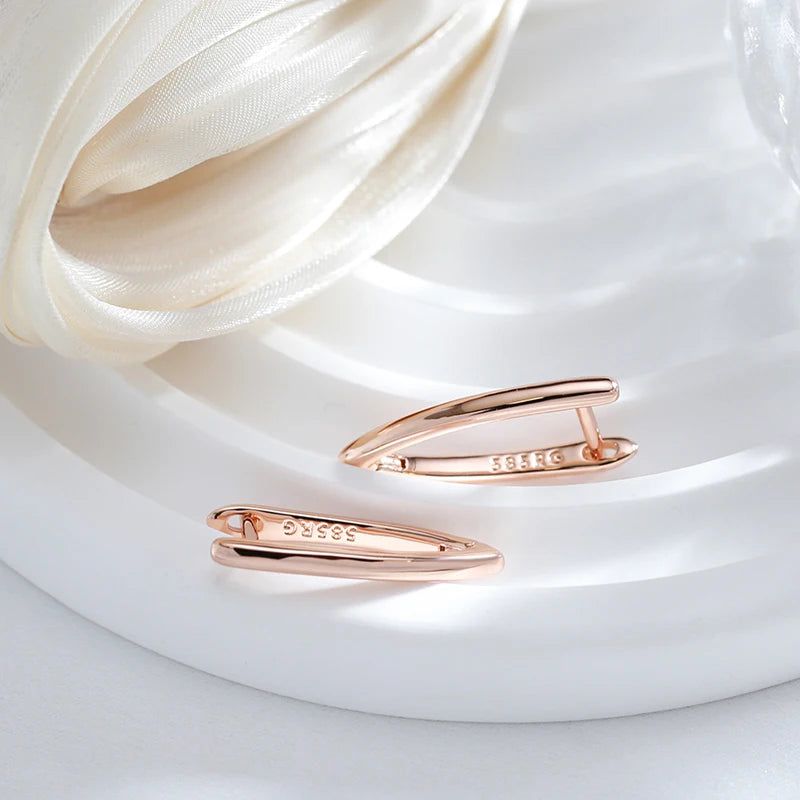 Dignified 585 Rose Gold V Shape Dangle Earrings with English Buckle Design