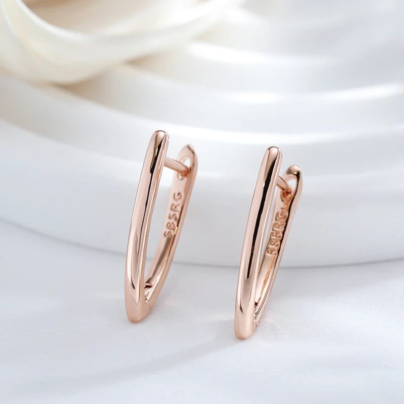 Dignified 585 Rose Gold V Shape Dangle Earrings with English Buckle Design