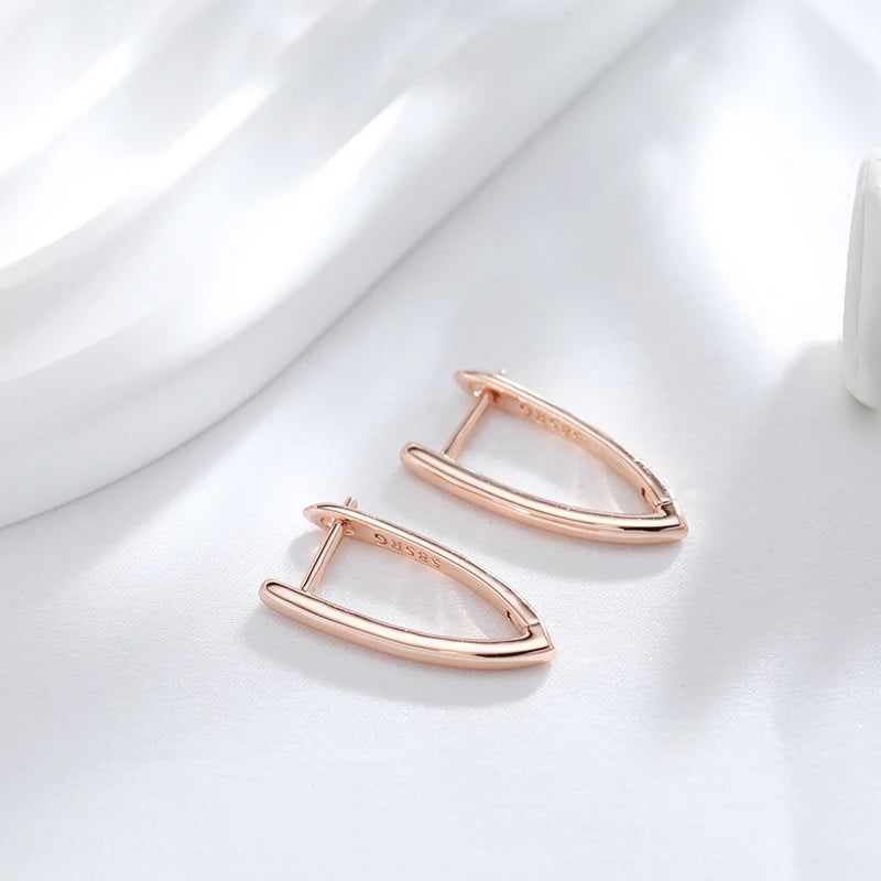 Dignified 585 Rose Gold V Shape Dangle Earrings with English Buckle Design