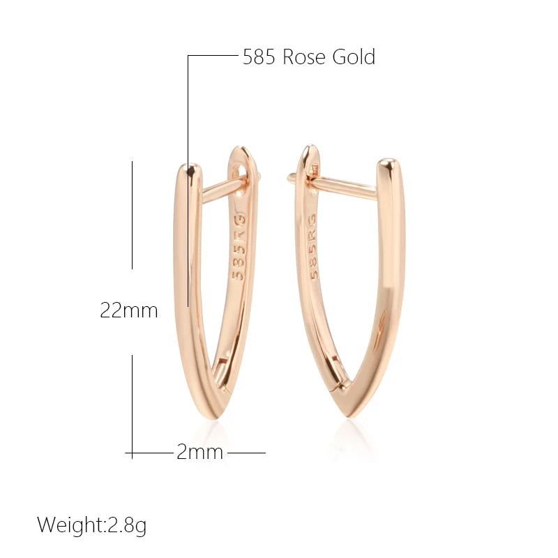 Dignified 585 Rose Gold V Shape Dangle Earrings with English Buckle Design