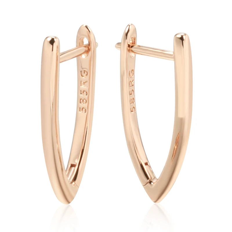 Dignified 585 Rose Gold V Shape Dangle Earrings with English Buckle Design