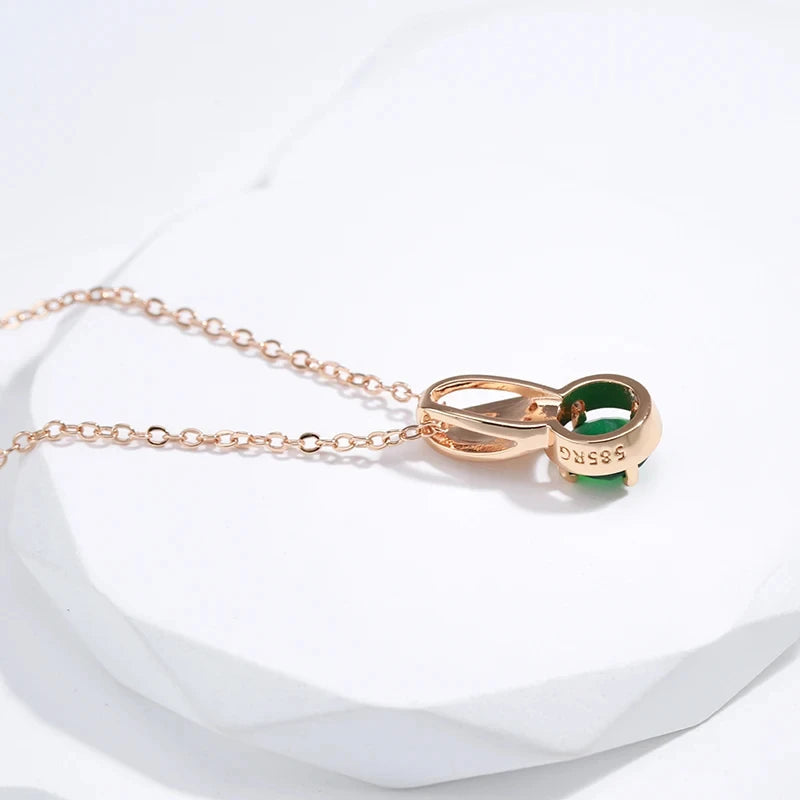 Dignified Round Emerald Pendant Necklace in 585 Rose Gold with Natural Zircon Accents