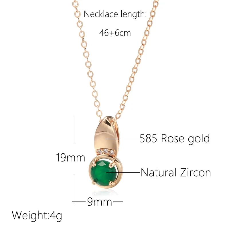 Dignified Round Emerald Pendant Necklace in 585 Rose Gold with Natural Zircon Accents