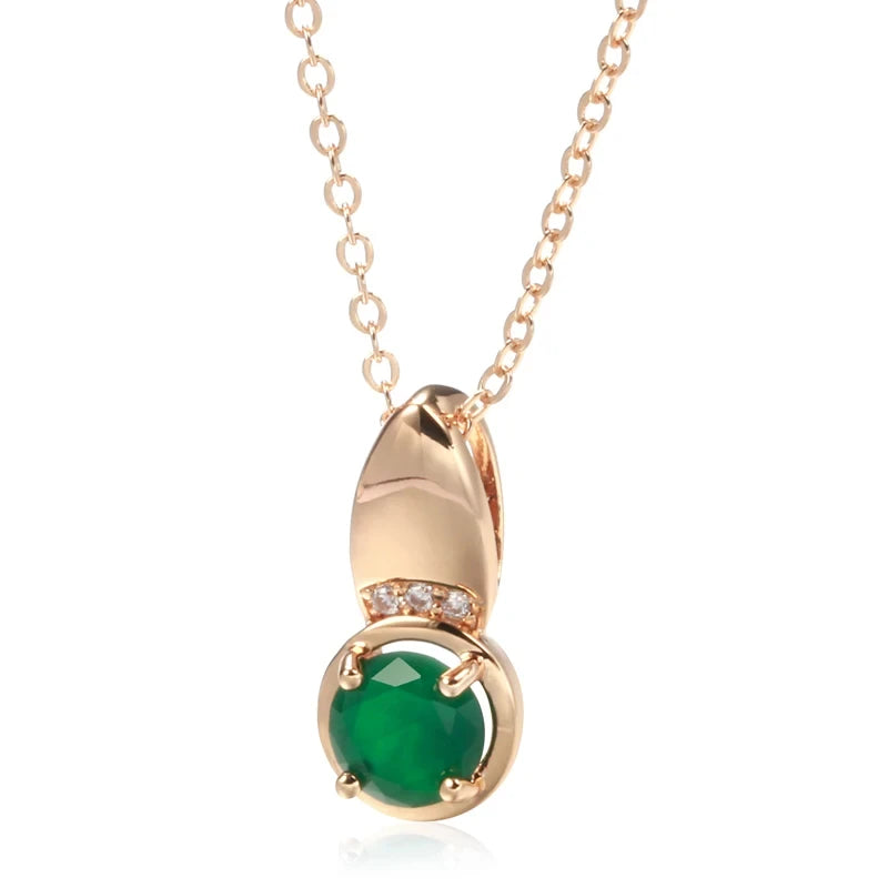 Dignified Round Emerald Pendant Necklace in 585 Rose Gold with Natural Zircon Accents