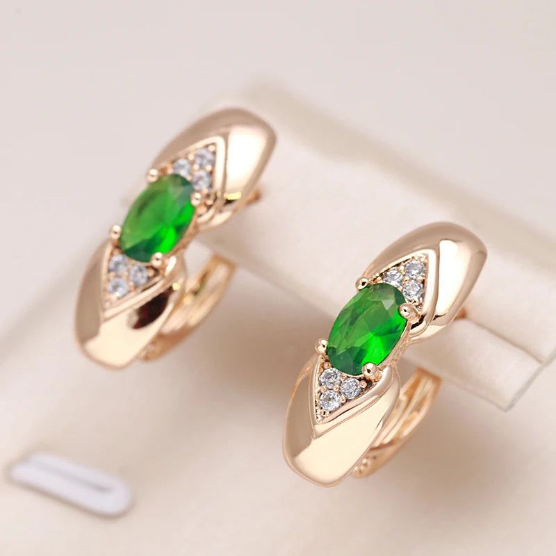 Dignified Shiny Green Zircon Drop Earrings in Rose Gold - Vintage Trendy Jewelry