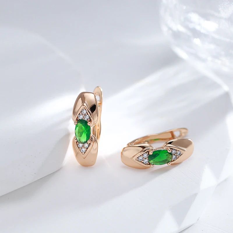 Dignified Shiny Green Zircon Drop Earrings in Rose Gold - Vintage Trendy Jewelry