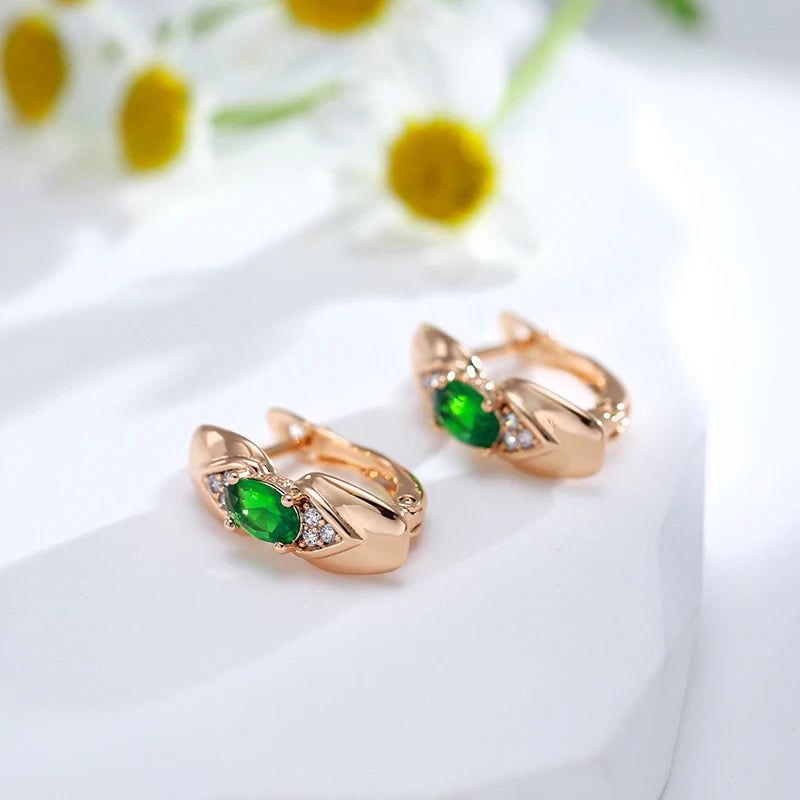 Dignified Shiny Green Zircon Drop Earrings in Rose Gold - Vintage Trendy Jewelry