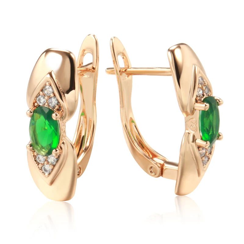 Dignified Shiny Green Zircon Drop Earrings in Rose Gold - Vintage Trendy Jewelry