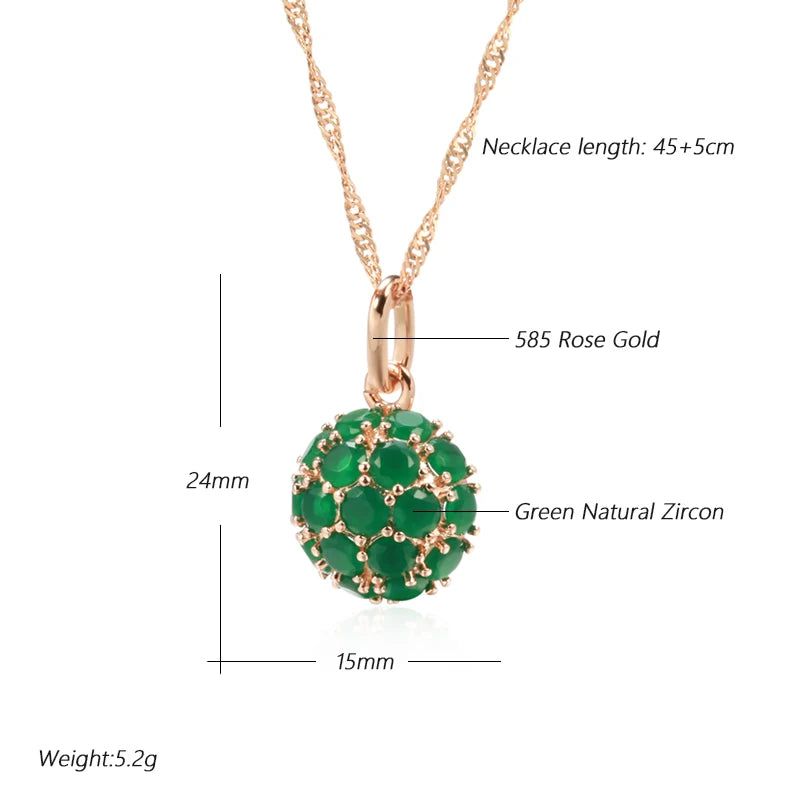 Dignified Sparkling Green Natural Zircon Pendant Necklace in Luxurious 585 Rose Gold