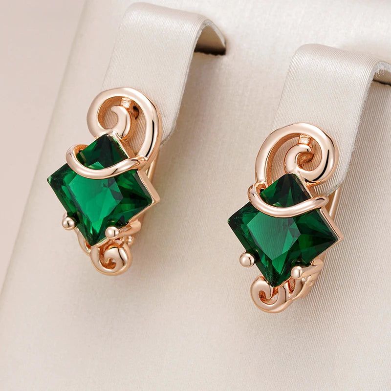 Dignified Square Green Natural Zircon Drop Earrings in 585 Rose Gold - Timeless Fashion Jewelry