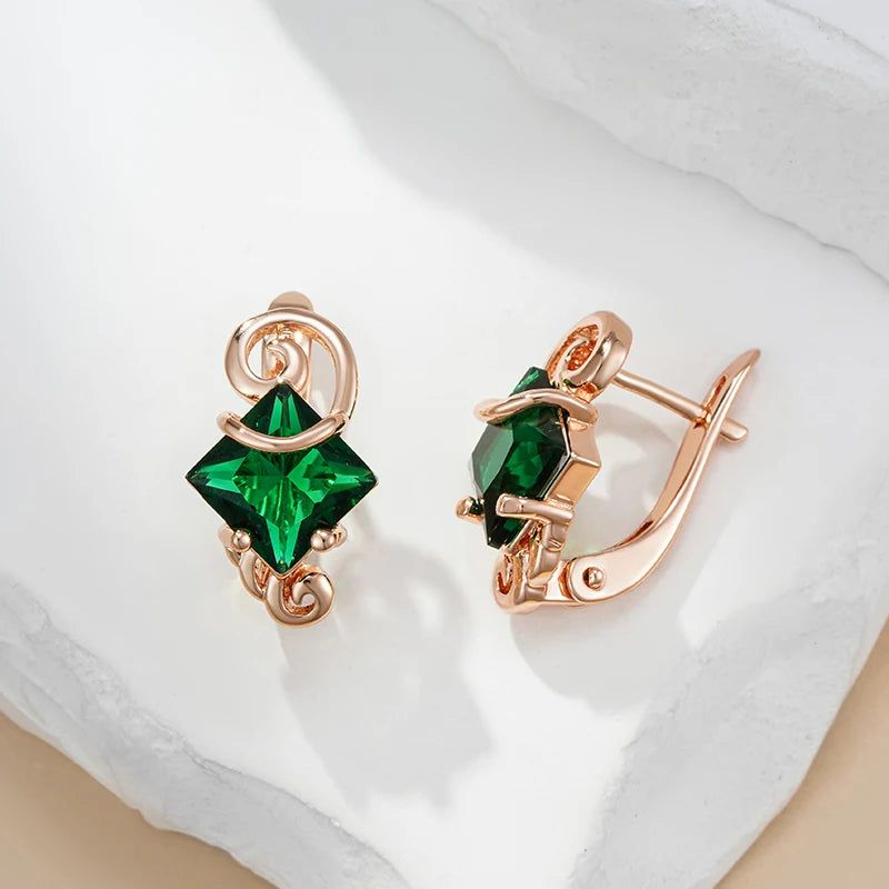 Dignified Square Green Natural Zircon Drop Earrings in 585 Rose Gold - Timeless Fashion Jewelry