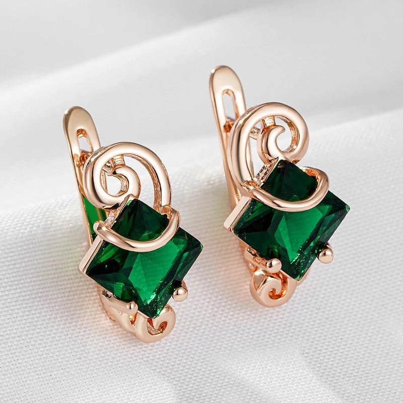 Dignified Square Green Natural Zircon Drop Earrings in 585 Rose Gold - Timeless Fashion Jewelry