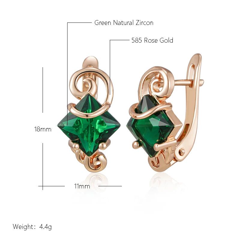 Dignified Square Green Natural Zircon Drop Earrings in 585 Rose Gold - Timeless Fashion Jewelry