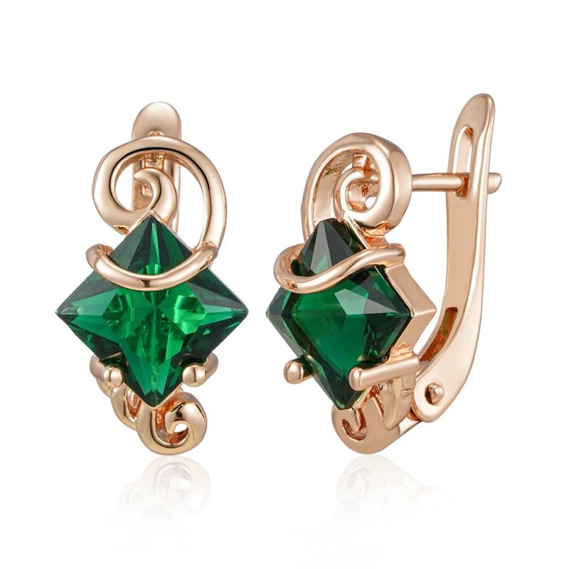 Dignified Square Green Natural Zircon Drop Earrings in 585 Rose Gold - Timeless Fashion Jewelry