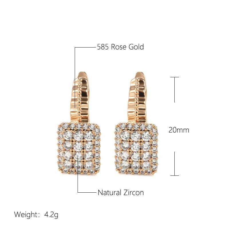 Dignified Square Natural Zircon Drop Earrings in Luxurious 585 Rose Gold Finish