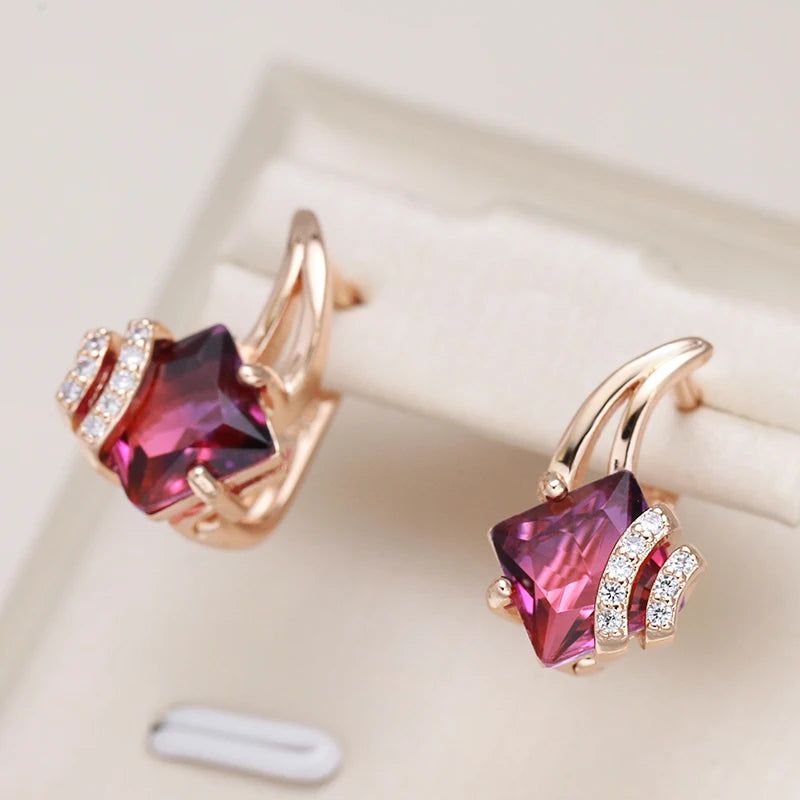 Dignified Square Red Zircon Dangle Earrings in 585 Rose Gold - Chic Fashion Jewelry