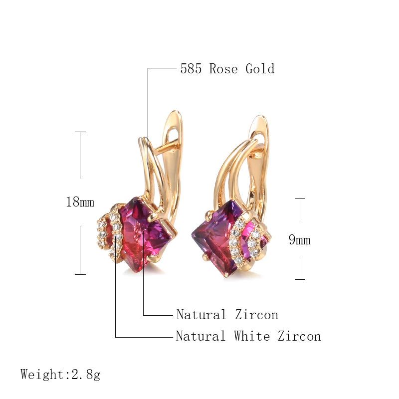 Dignified Square Red Zircon Dangle Earrings in 585 Rose Gold - Chic Fashion Jewelry