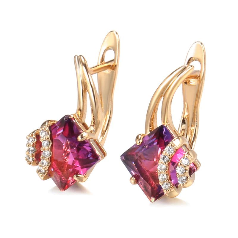 Dignified Square Red Zircon Dangle Earrings in 585 Rose Gold - Chic Fashion Jewelry