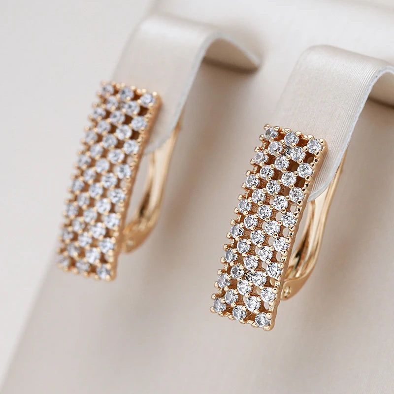 Dignified Square Zircon Drop Earrings in 585 Rose Gold - High-Quality Fashion Jewelry