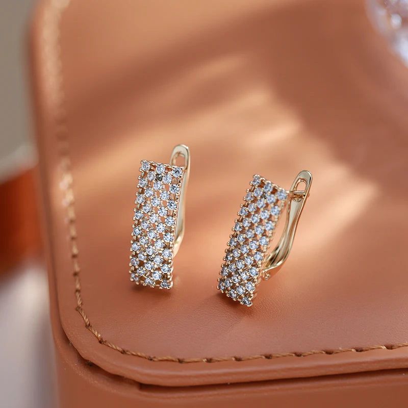 Dignified Square Zircon Drop Earrings in 585 Rose Gold - High-Quality Fashion Jewelry