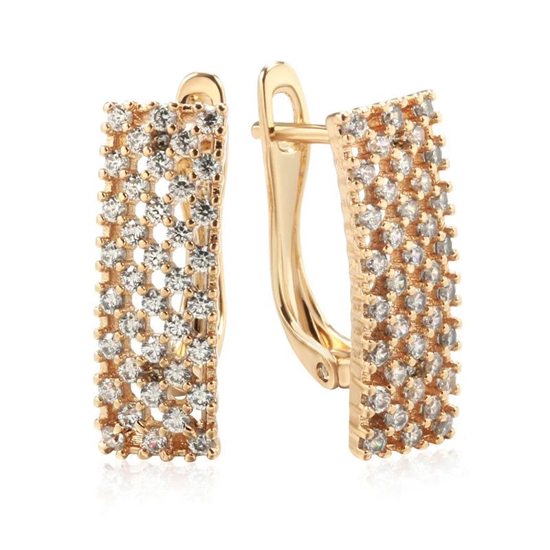 Dignified Square Zircon Drop Earrings in 585 Rose Gold - High-Quality Fashion Jewelry